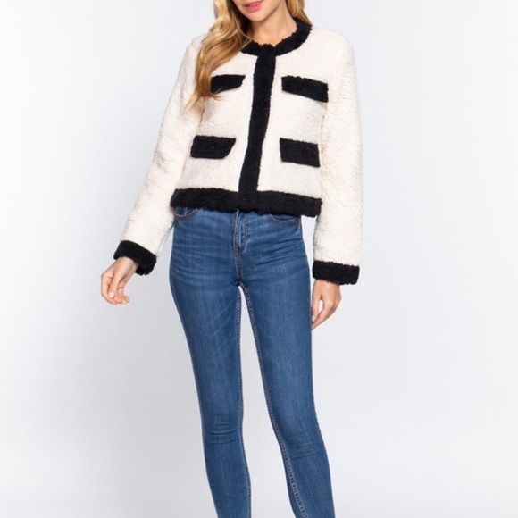 Faux Fur Cropped Jacket - White n Black - Picture 3 of 6